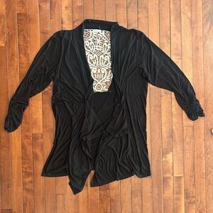 Women’s Black Open Front Cardigan with Back Lace Detail Size 1X